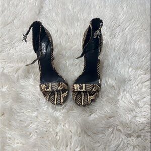 Michael Kors Snake Print Heels - Black and Tan